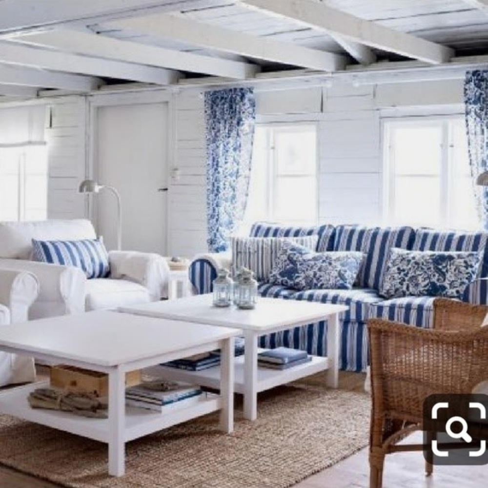 IKEA Ektorp Slipcover ABYN BLUE white stripes